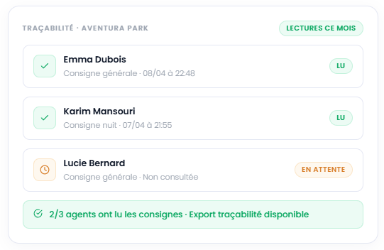 Traçabilité des consignes site pour une agence de sécurité privée - MC TRACKER